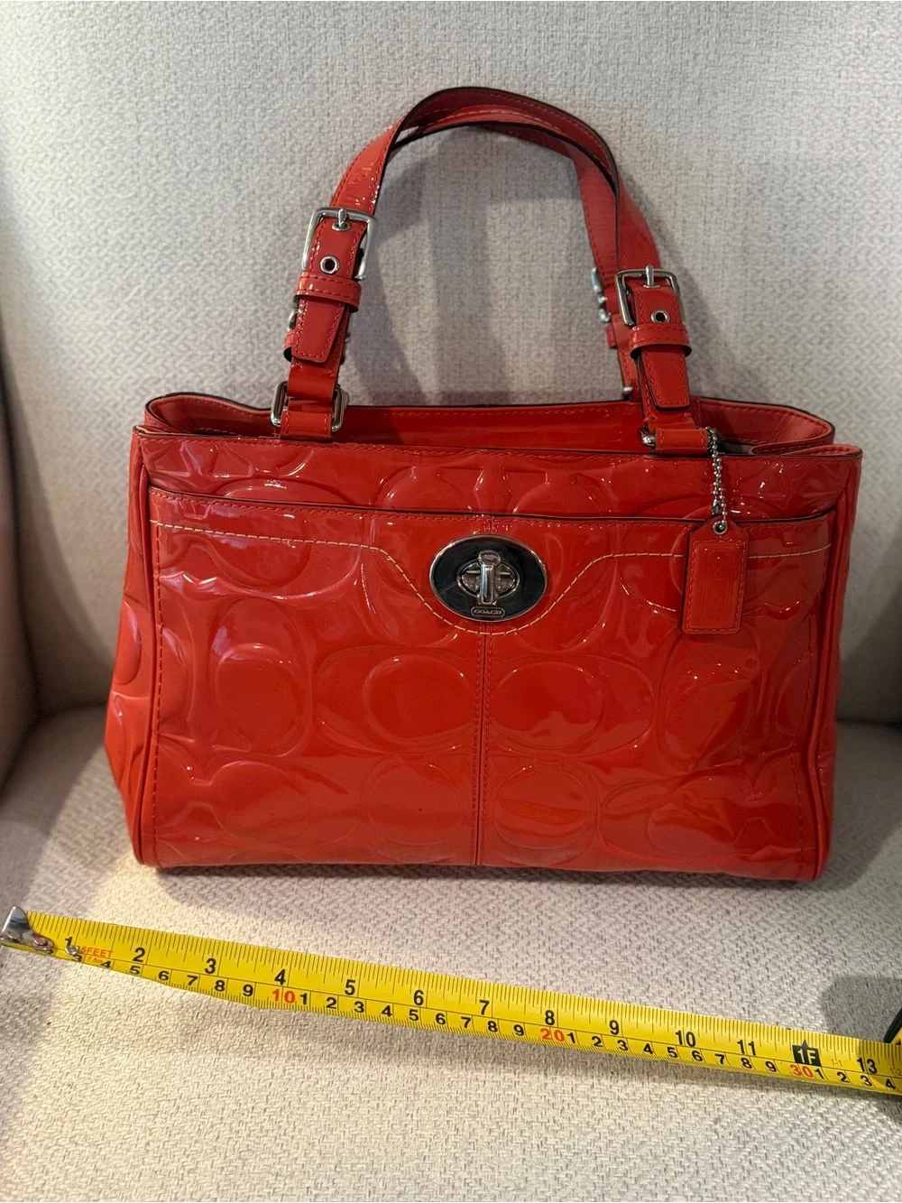 Coach Patent Signature Tote in Orange Patent